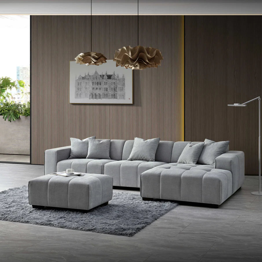 Aluxo Albert Cloudy Grey Boucle Right Hand Corner Sofa | 5 Seater